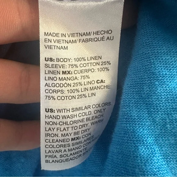 Chicos Plus Size Blue Linen Balloon Sleeve Blouse - Picture 4 of 5